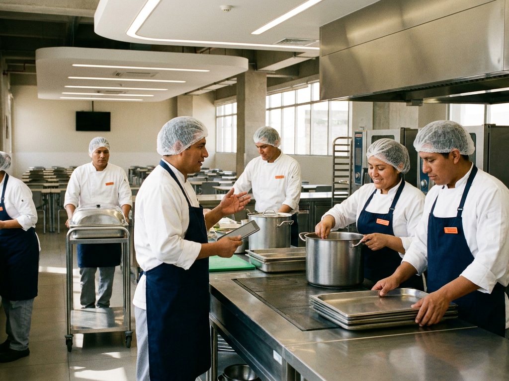 Personal de cocina de RAF Barcenes preparando alimentos
